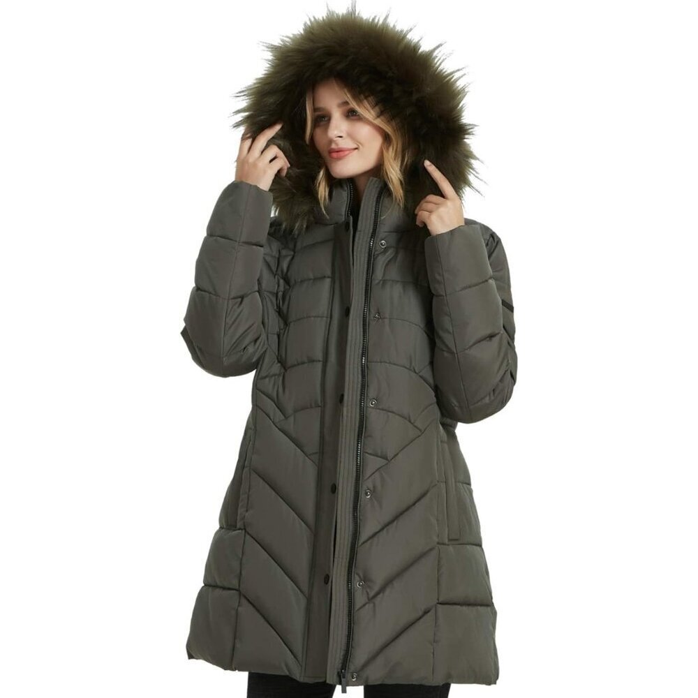 Women's Army Green Winter Warm Thicken Long Outwear Pockets Coat Parka Jacket